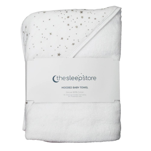 Swell Reward - The Sleep Store Baby Hooded Towel - White & Grey Stars