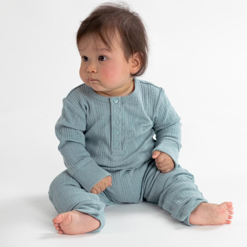 Woolbabe Merino/Organic Cotton Long Sleeve Henley Suit - Daydream Collection