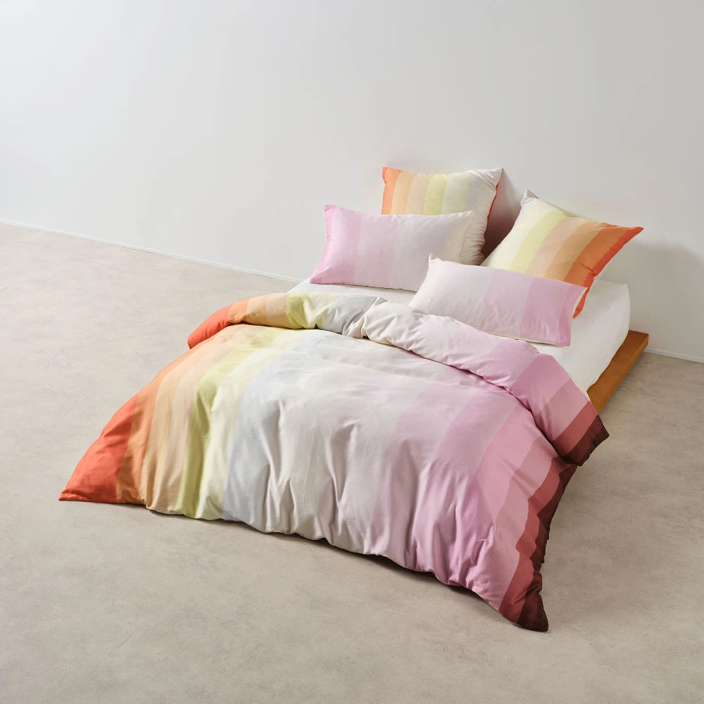 Squiggles Cotton Duvet Cover Set - Sunrise Stripe Bubblegum