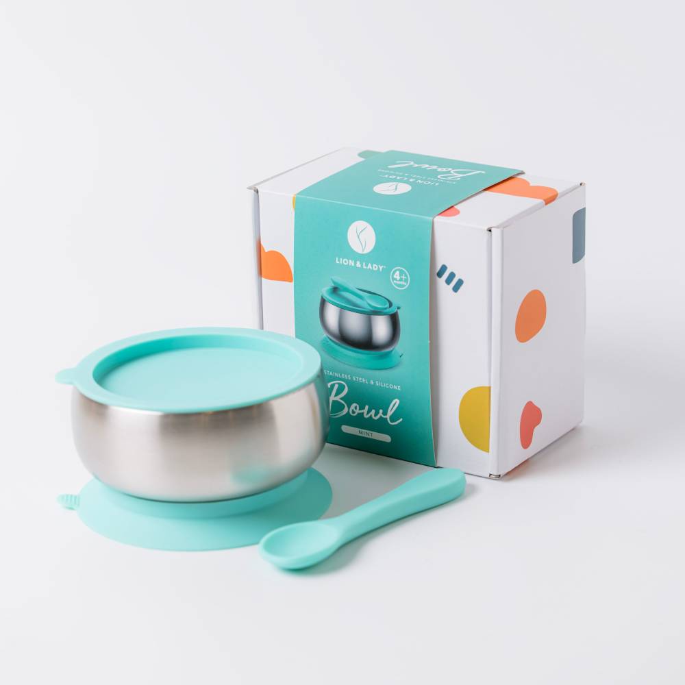 Lion & Lady 18/8 Stainless Steel Feeding Bowl & Spoon