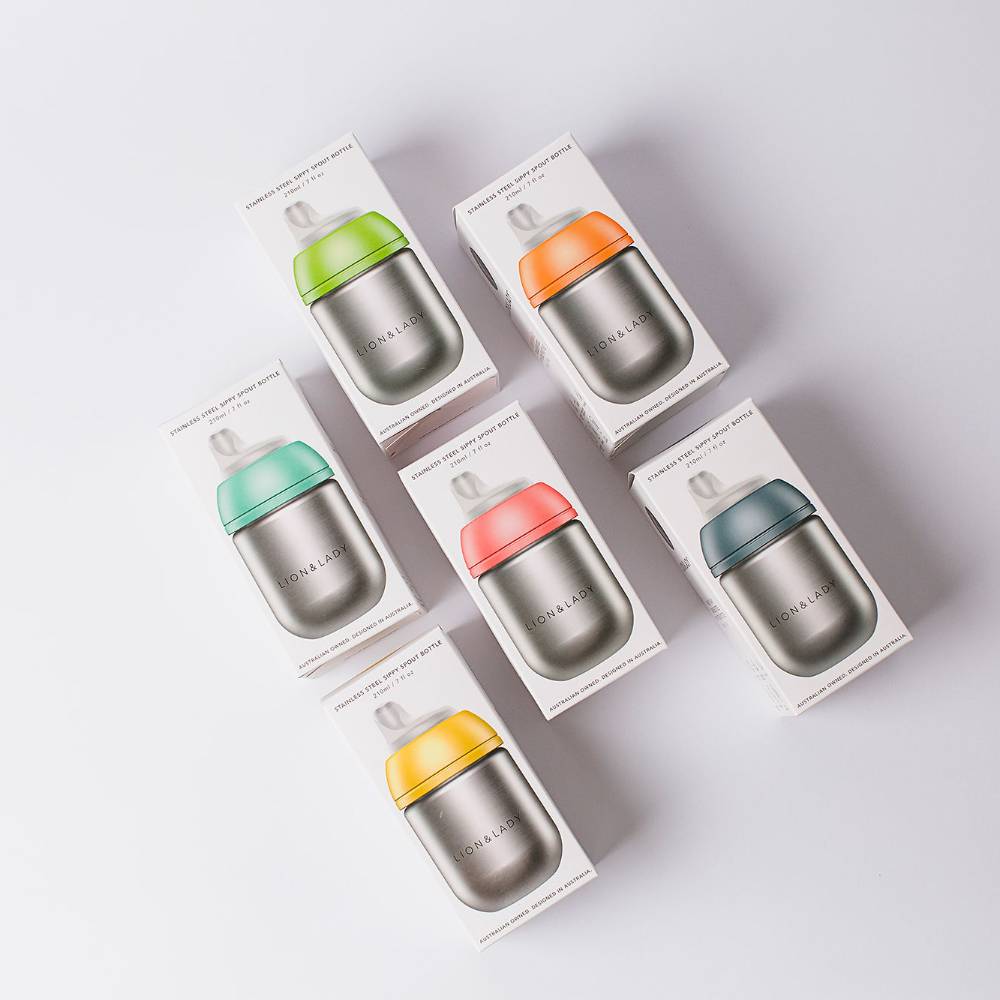 Lion & Lady 18/8 Stainless Steel Toddler Sippy Spout Bottle Cup 210ml