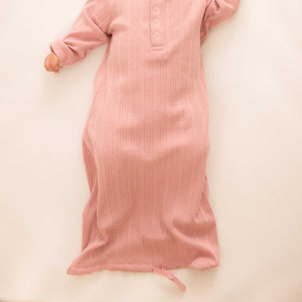 Woolbabe Merino/Organic Cotton Henley Drawstring Gown - Daydream Collection