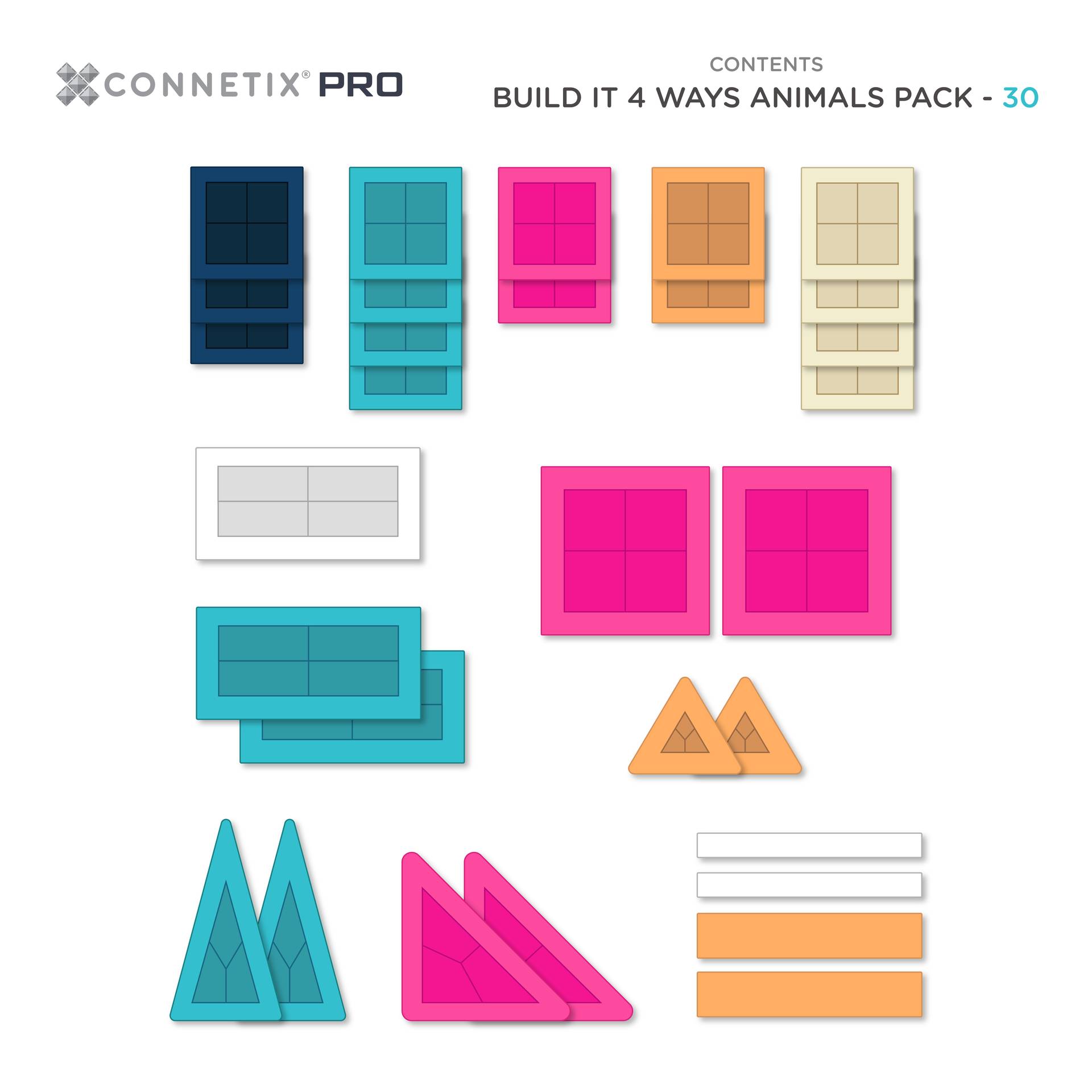 Connetix PRO Build It 4 Ways Animals Pack - 30 Piece