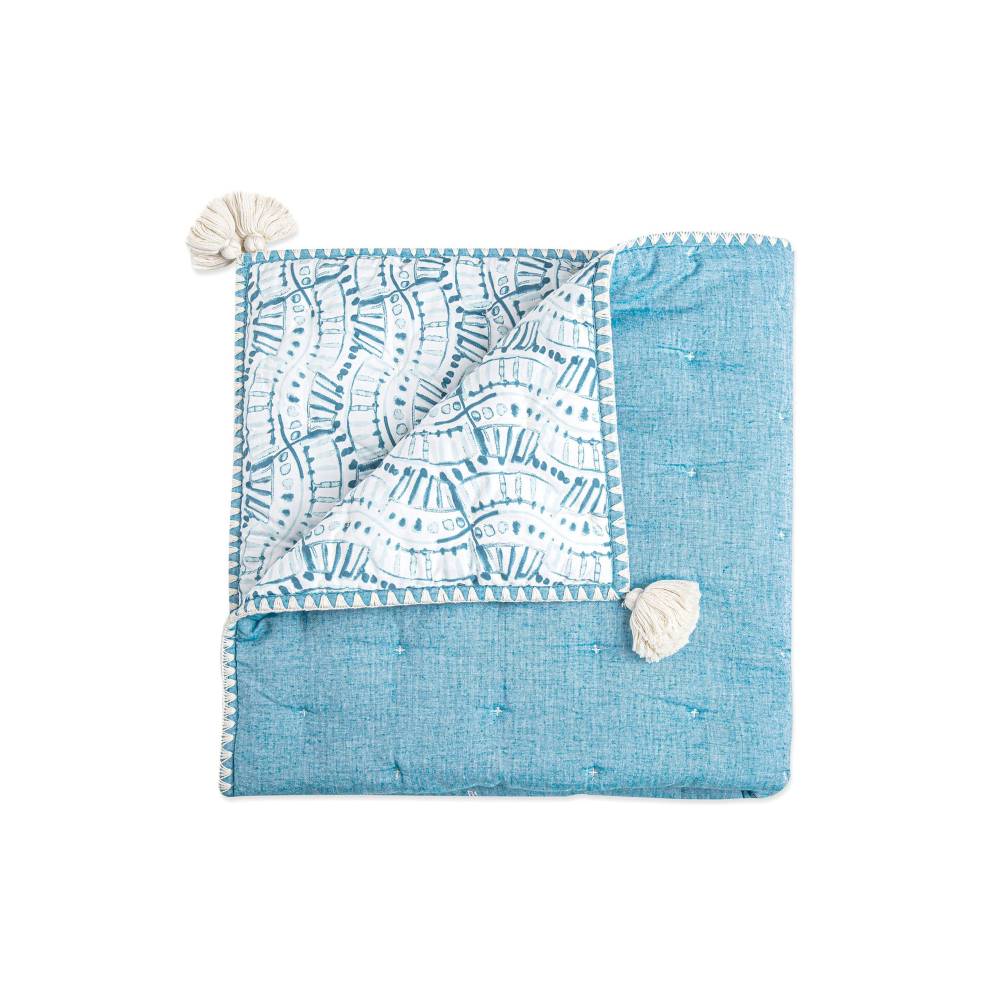 Crane Baby Reversible Cot Quilt - Caspian