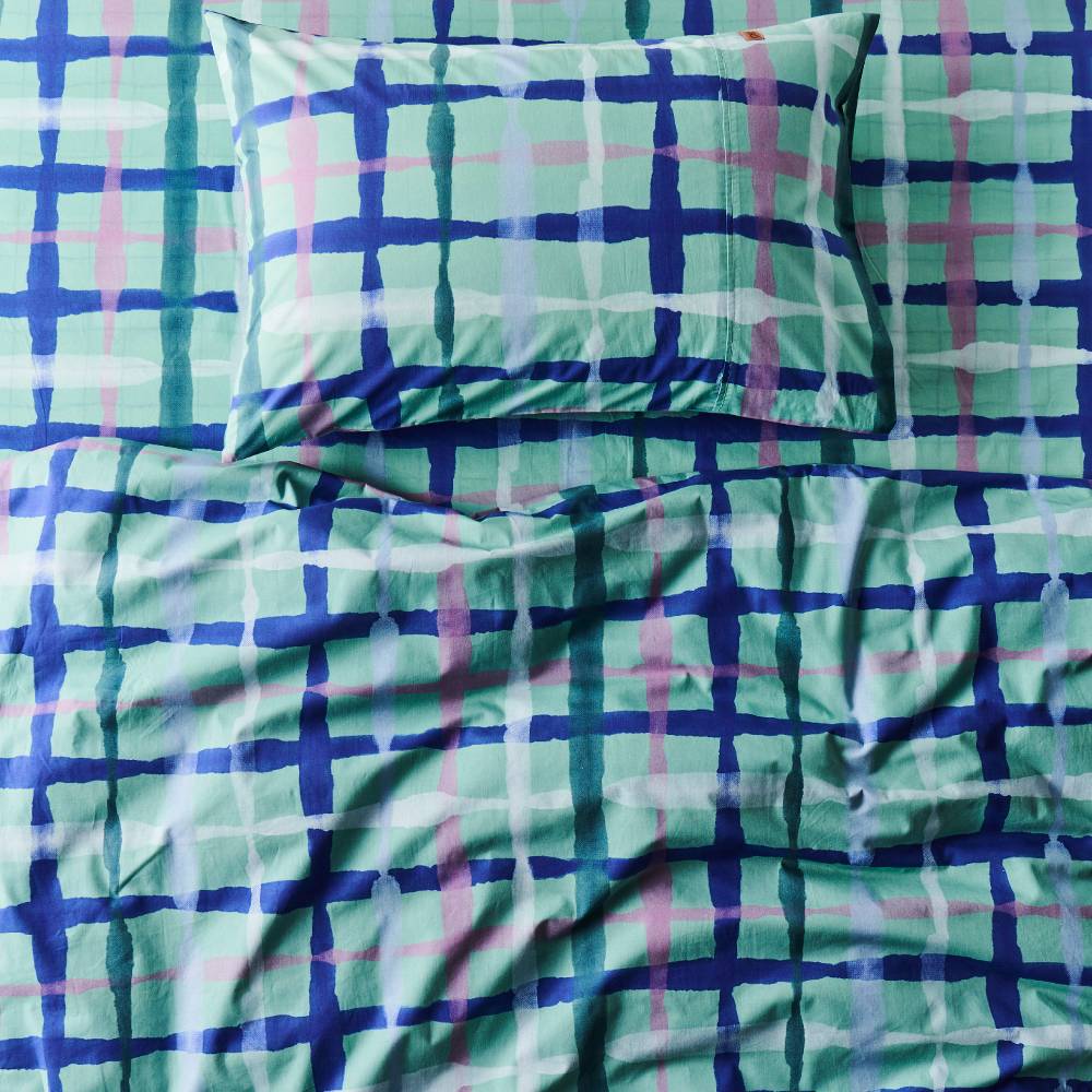 Kip & Co Single Cotton Pillowcase - Inky Wink Green