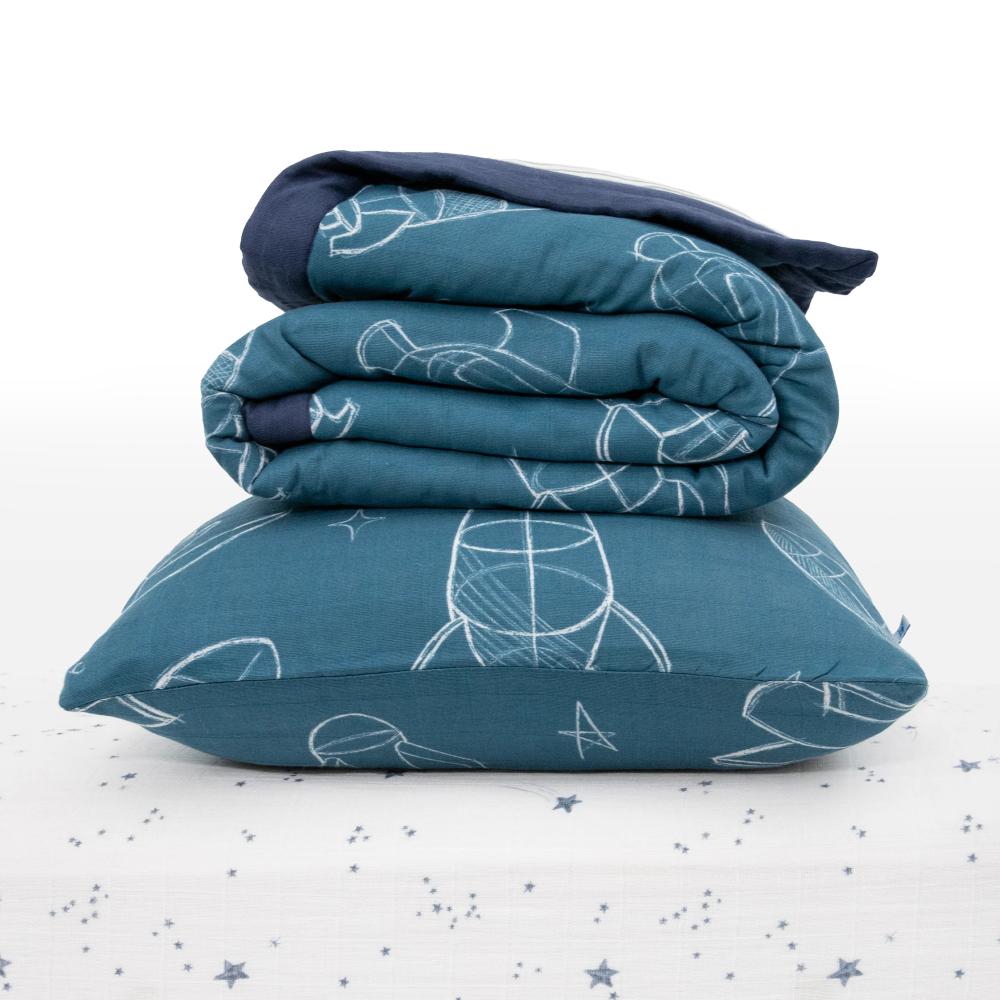 Muslin Bedding Set (Cot sheet, comforter + pillowcase) - Clearance