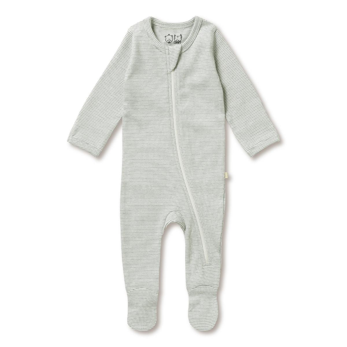 Wilson & Frenchy Organic Stripe Rib Zipsuit with Feet