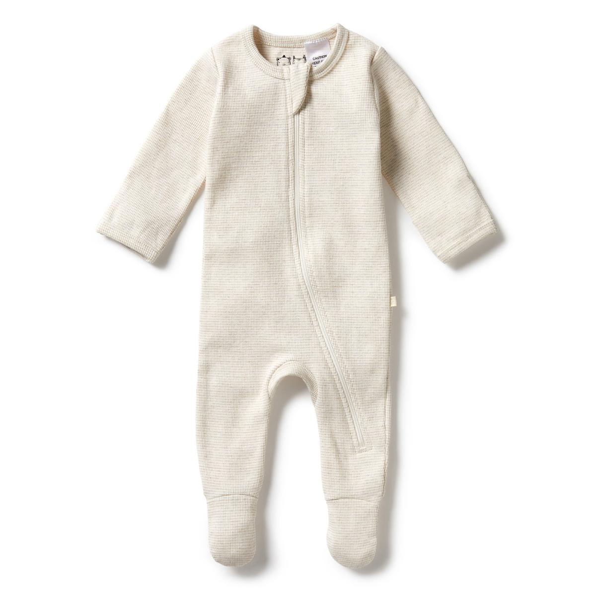 Wilson & Frenchy Organic Stripe Rib Zipsuit with Feet