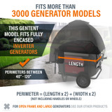 GenTent Inverter kit fits fully encased inverter generators with perimeters between 40 and 120 inches. Get a Free Fit Analysis for your generator.