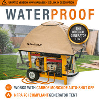 NFPA Rated Generator Tent, Tested, Certified, and 100% Waterproof.