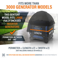 GenTent XL Inverter kit fits fully encased inverter generators with perimeters between 104 and 140 inches. Get a Free Fit Analysis for your generator.
