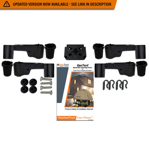 The Direct Connect mounting hardware kit for GenTent Safety Canopies attaches to open frame generators with round tubular vertical frame posts. Ensure there are no panels or muffler heat shields blocking the clamps from directly connecting to your generator.