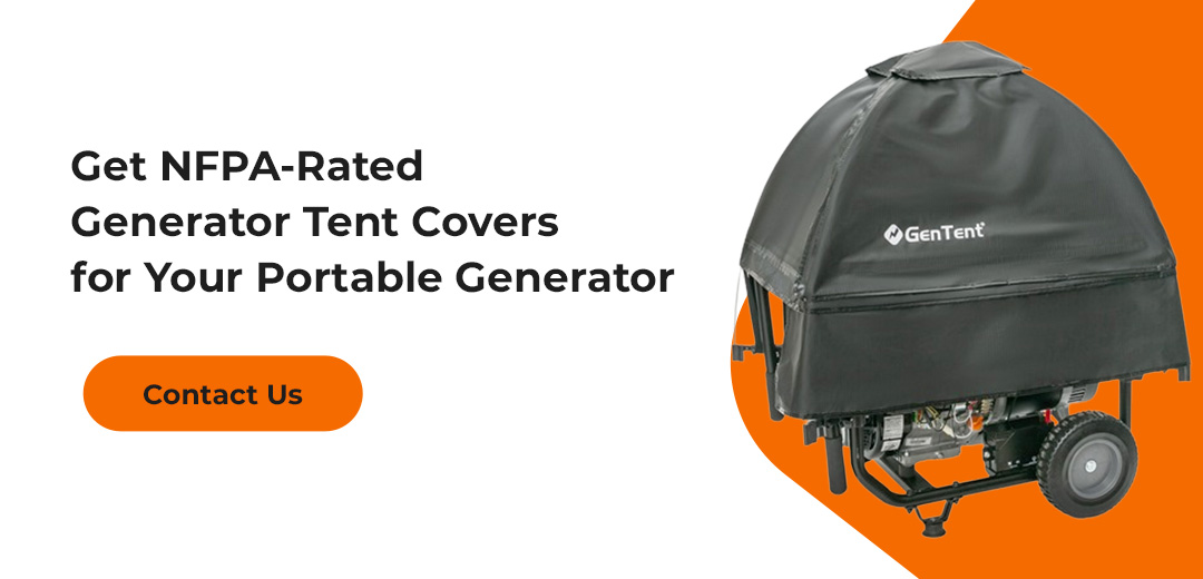 graphic explaining that you should get NFPA rated generator covers from GenTent with a link to contact them 