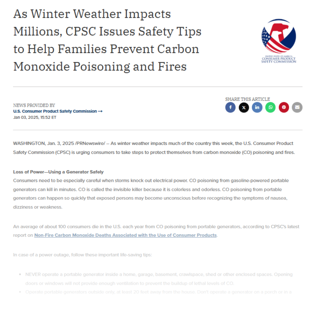 CPSC's CO Safety Recommendations - GenTent Safety Canopies