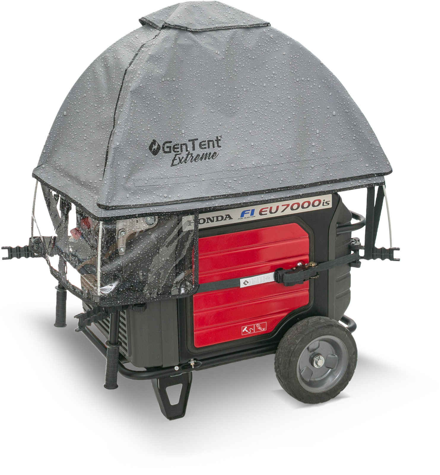Gray GenTent Inverter Kit generator running cover for rain, snow, wind, and extreme weather on a Westinghouse iGen 4500DF Dual Fuel Inverter portable generator 