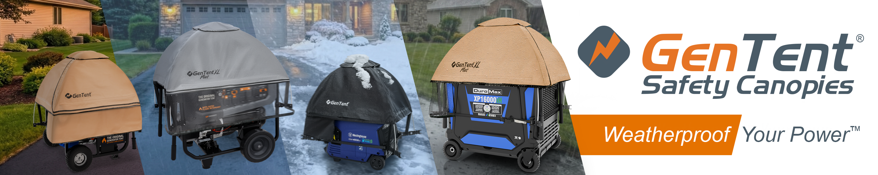 GenTent All-Weather Generator Running Covers for 4,000 Open Frame Portable Generators and Inverter Models. Protect your generator from rain, wind, snow, and other extreme weather.