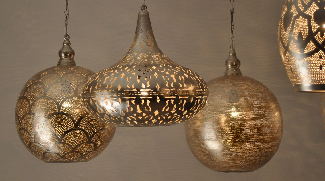 Set of 7 Moroccan Pendant Lighting Lamps Cluster - Customizable Elegance