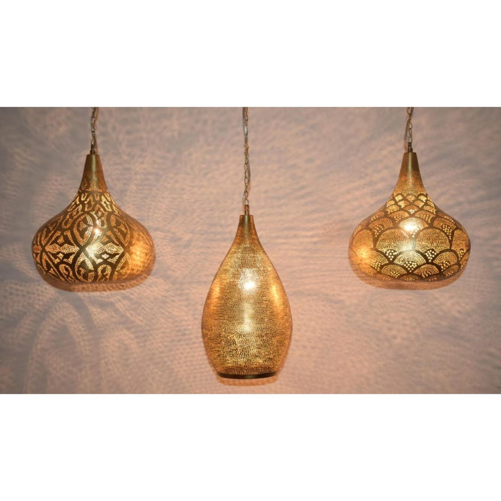 Moroccan brass kitchen island pendant light in 3-lamp cluster design