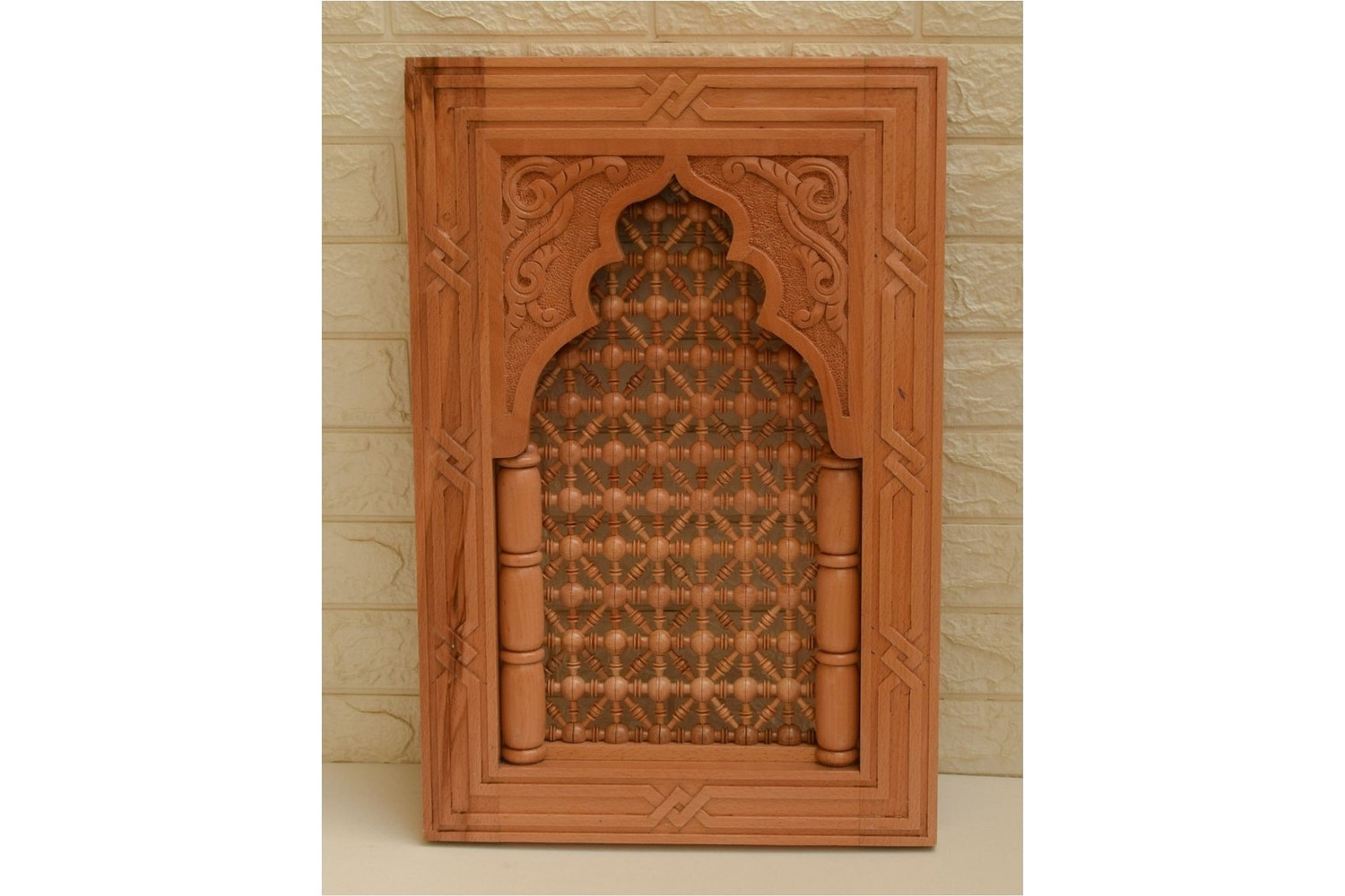 Mashrabiya lattice cabinet doors in hand-cut solid wood
