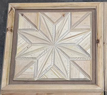 Eight-point star wood marquetry ceiling tile in carved pine