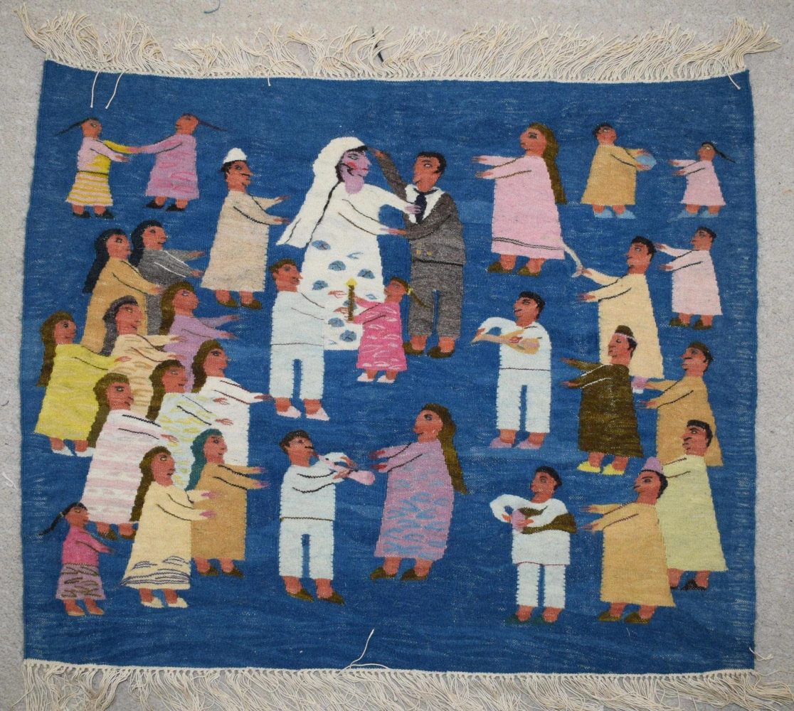 2.3 FT Handwoven Wall Hanging Egyptian Kilim Tapestry - Wedding Celebration Folk Art