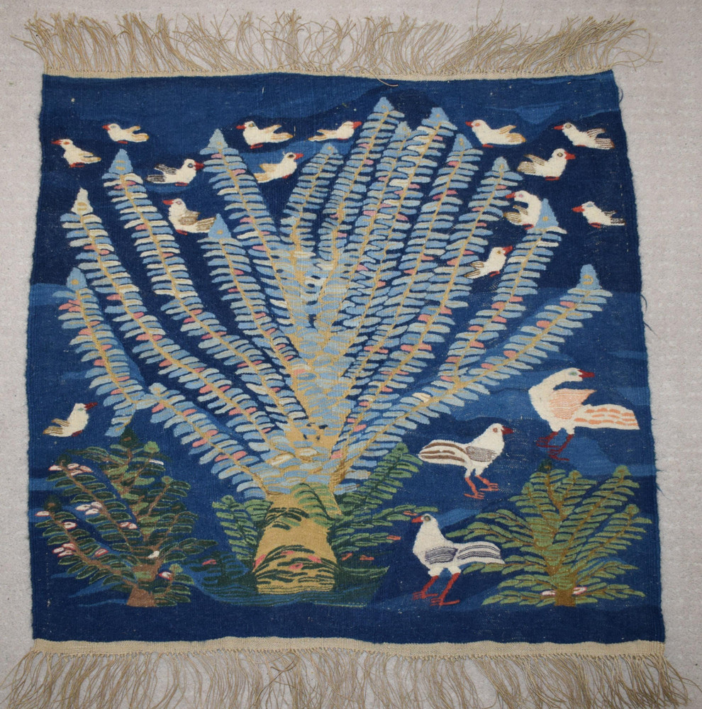 Fan Tree with Doves — handwoven Egyptian wool tapestry, 35"