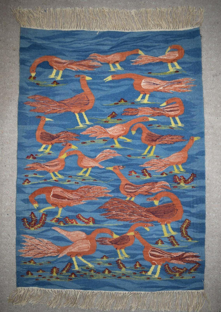 Birds in Flight and at Rest — handwoven Egyptian wool tapestry, 30"