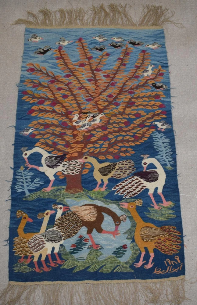 Hand woven 5.2 ft wall hanging tapestry-egyptian folk art-home decor kilim rug-