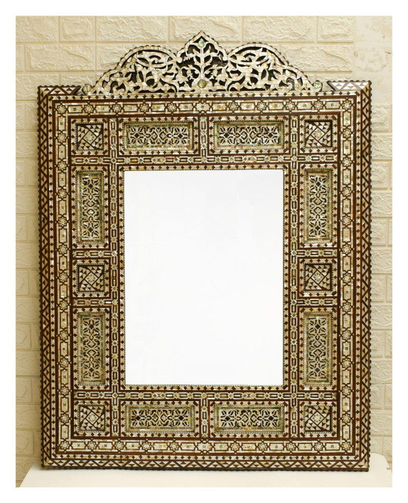Broad Moroccan Mother of Pearl Mirror Frame, 47 x 35 in