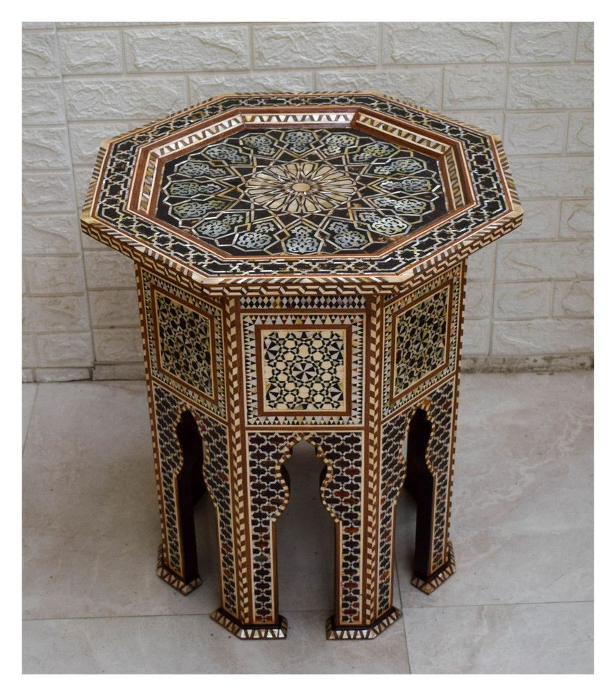 Moroccan Mother of Pearl Inlay Side Table 24×21″