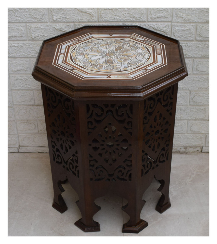 Moroccan Mother of Pearl Inlay Side Table 26″
