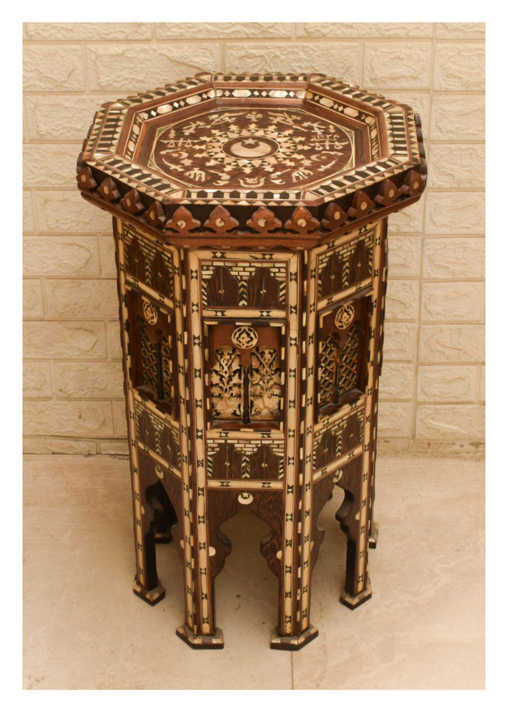 Moroccan Mother of Pearl Inlay Side Table 28×16″
