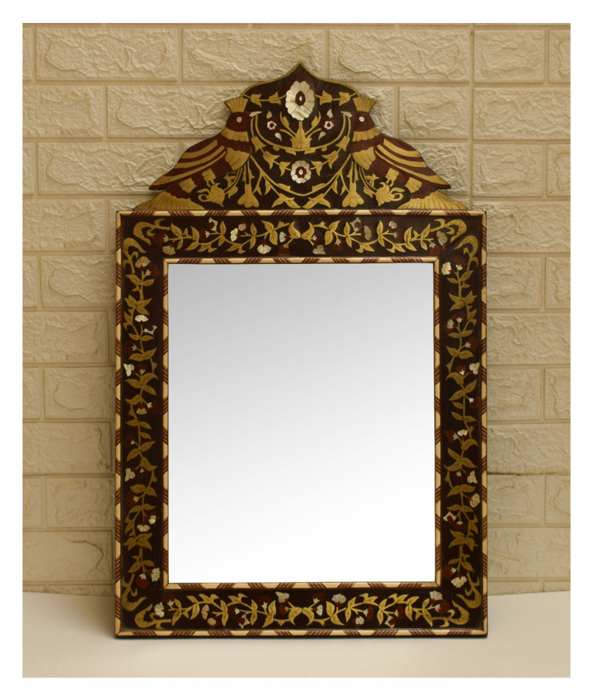 Persian Floral Mother of Pearl Mirror Frame, 31 in