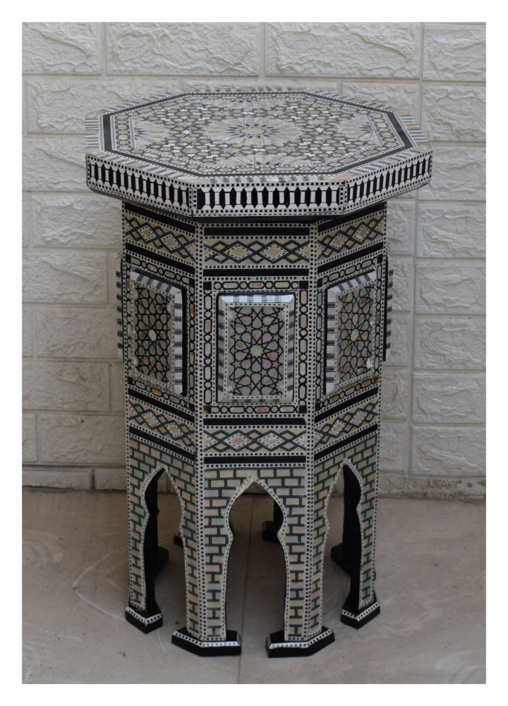 Octagonal Table with Mashrabiya Arcaded Base, 23 in