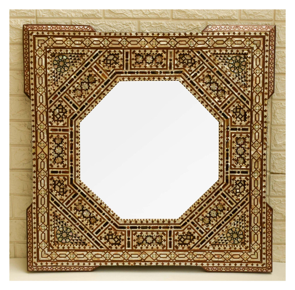 Moroccan Mother of Pearl Mirror 28 × 28 in
