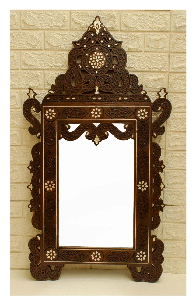 Syrian Hand-Carved Mirror 42 × 23 in