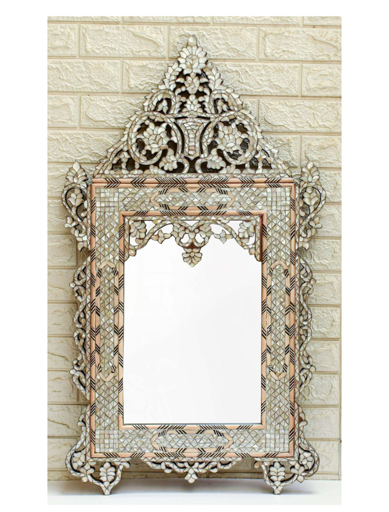 Ornate Syrian Mirror Sheathed in Shell Mosaic, 40 in