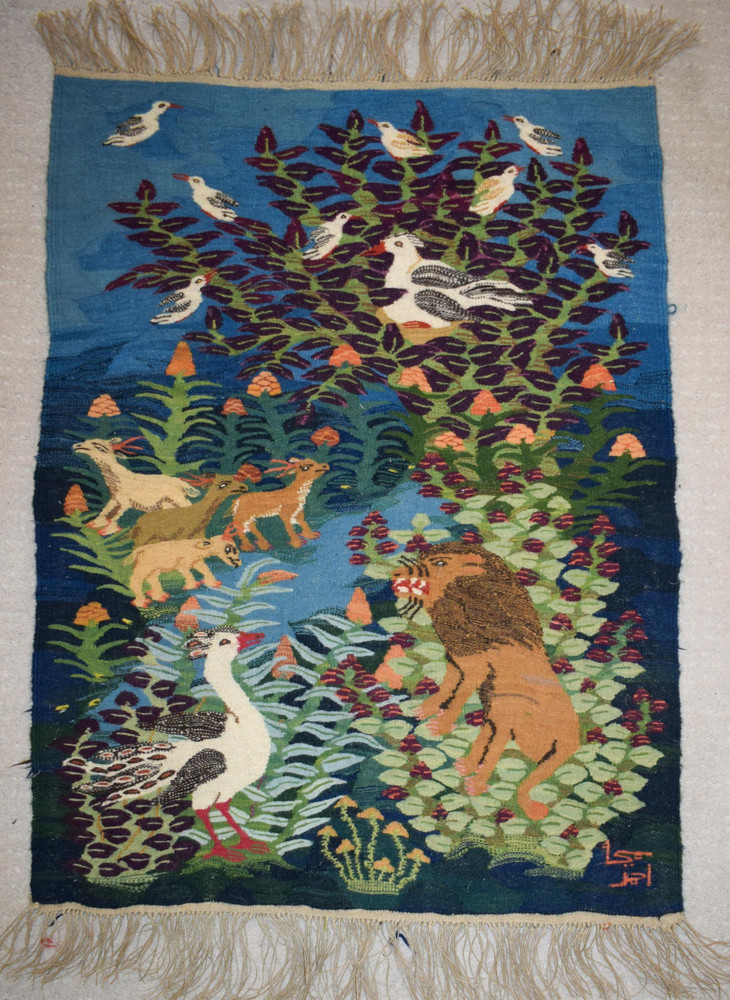 3.5 FT Lion and Gazelles Tree of Life Handwoven Tapestry, Egyptian Wool Wall Hanging, Natural Dye