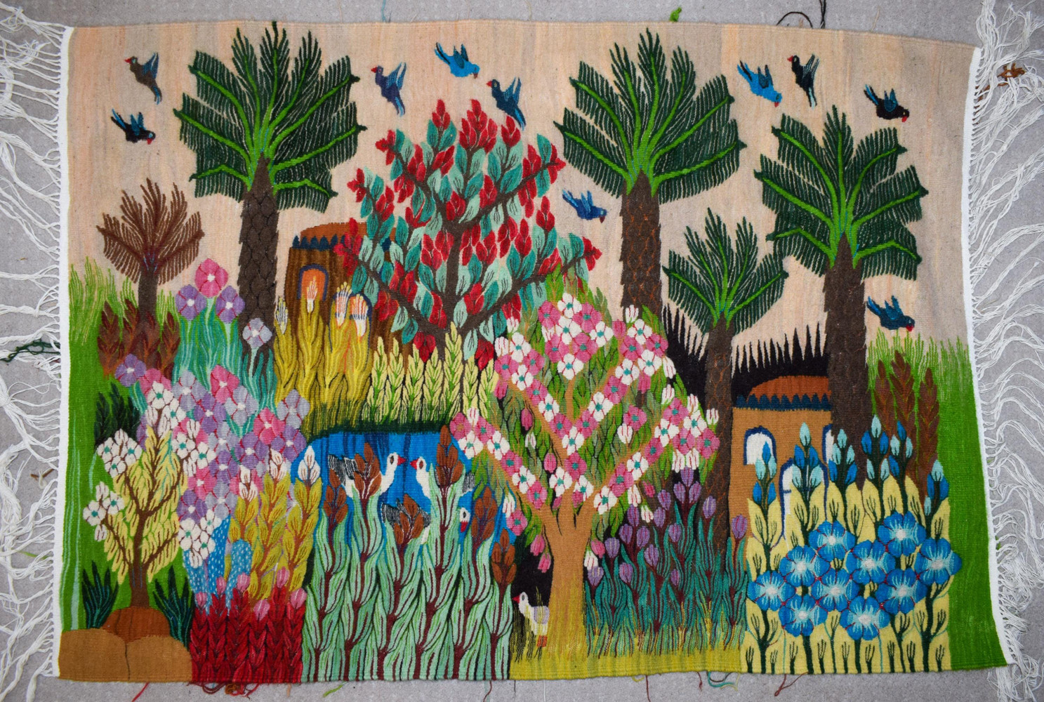 Blossom Garden — handwoven Egyptian wool tapestry, 4.2 ft