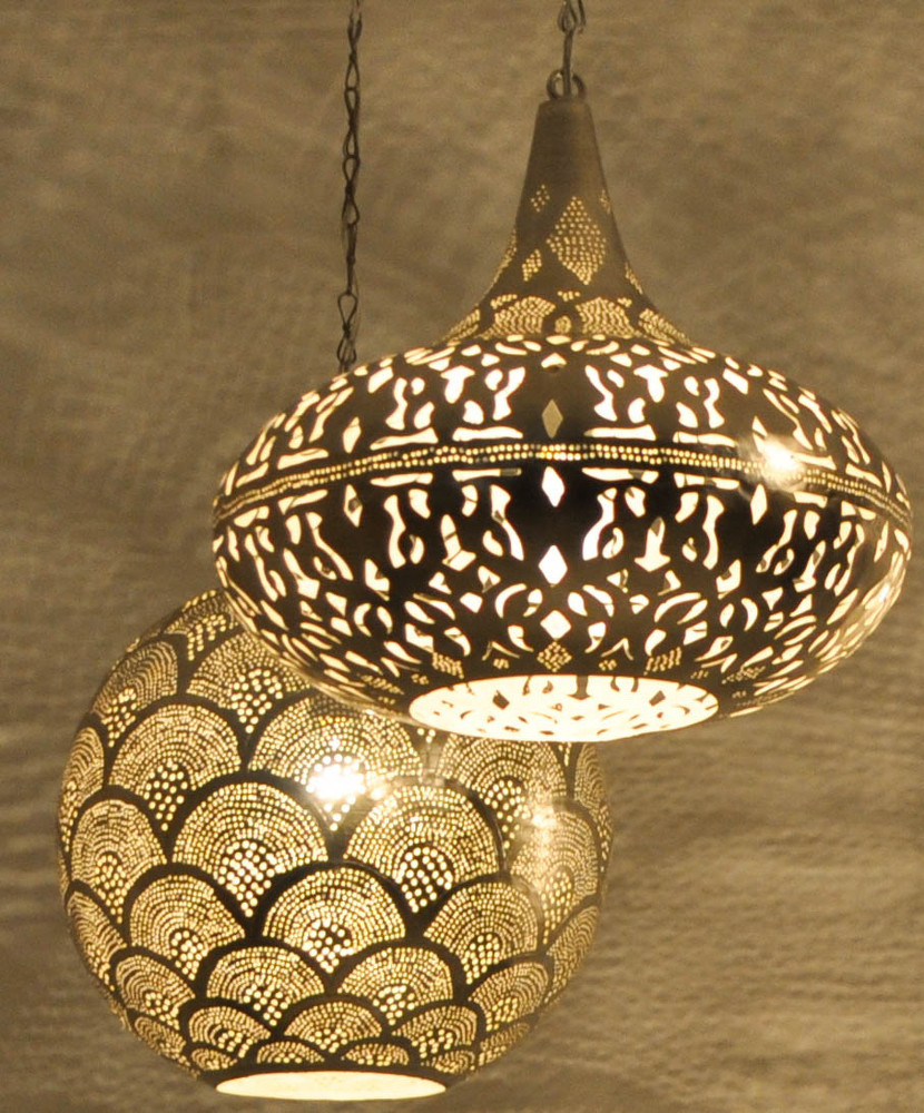 Moroccan brass kitchen lighting