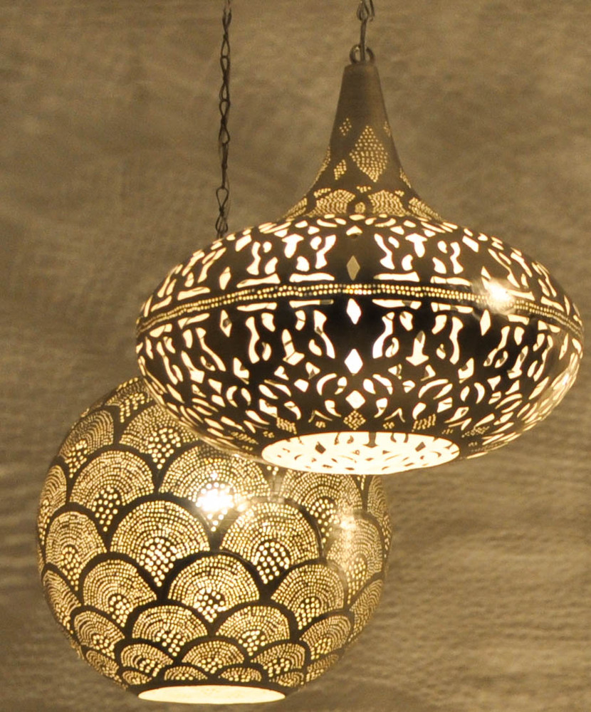 Moroccan brass kitchen lighting