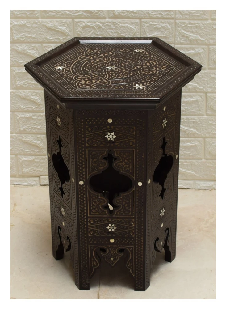 Syrian Inlaid Beech Side Table 23 in