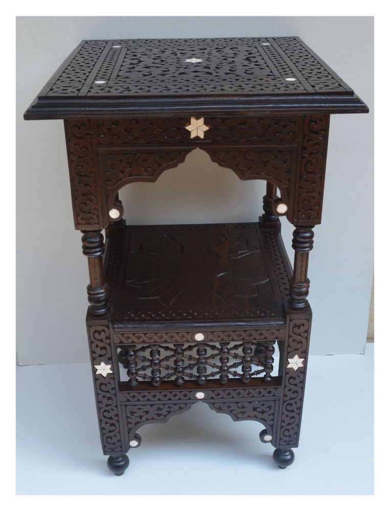 Mashrabiya Lattice Lamp Table, 14.5 in Square