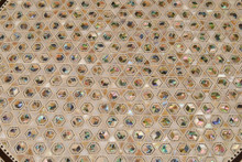 Round Mother of Pearl Mosaic Pedestal Table, Banded Rim — view 6