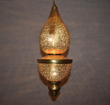 Moroccan brass ceiling light, handcrafted pendant lamp for restaurants, cafes, and elegant foyer or hallway decor.
