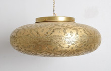 Moroccan brass ceiling light, handmade pendant lamp casting patterns, perfect for kitchen islands, dining rooms, or living room ambient décor lighting.