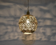 Moroccan brass kitchen island pendent lamp, elegant boho ceiling light fixture ideal for dining areas and open kitchens.