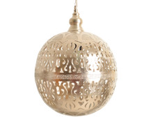 Moroccan Brass Ceiling Pendant Light for Kitchen Island – Handmade boho lighting fixture offering soft golden glow, ideal for contemporary or rustic interiors.