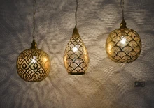3-lamp Moroccan kitchen island lighting in handcrafted brass