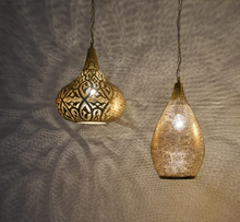 Hand-pierced Moroccan brass 3-lamp kitchen island fixture